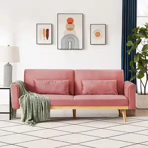 Nữ Tính Màu Hồng Futon Bọc Chuyển Đổi Nhung Ngủ Sofa Đi văng Giường Thanh Lịch Khung Bằng Gỗ Cho Phòng Ngủ Phòng Khách Ngủ Sofa