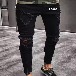 Jeans di Alta Qualità Personalizzabili con LOGO, Nuovi Jeans Neri Strappati Elasticizzati Traspiranti e Resistenti da Uomo - Product Image 1