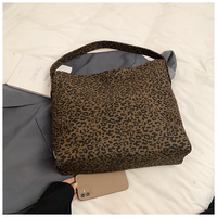 Tas Selempang Wanita Motif Leopard Kapasitas Besar, Tas Hobo Kanvas Lembut, Tas Belanja Kasual Sehari-hari