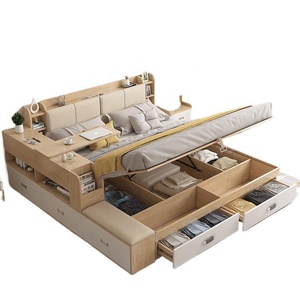 Lit Queen Size Moderne avec Tiroir de Rangement Multifonctionnel et <span class=keywords><strong>Armoire</strong></span> Latérale, Design de Boîte Haute, Pliable, Doux - Product Image 1