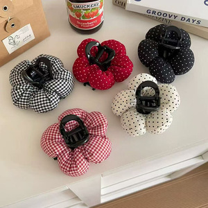 Simple Plaid & Polka Dot Cute Flower Pearl Hair Claw Clips Women Back <b>Head</b> Half Up Hair <b>Styling</b> Barrettes - Product Image 3