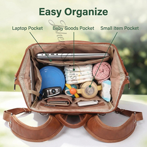 Sac à dos à langer en cuir PU écologique, pliable, couleur unie, grande capacité, imperméable, unisexe, avec sangles de poussette, durable et respirant - Product Image 5