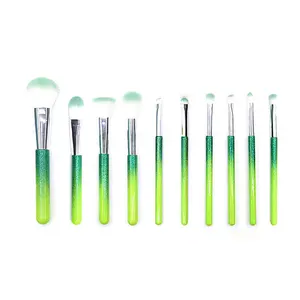 2024 Neuer Stil hochwertiges Glitzer-Verlauf grüne Farbe 10 Stück Synthetische Make-Up-Pinsel professionelles Schönheits-Kosmetik-Pinsel-Set