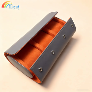 Luxury leather <b>watch</b> roll Anti-scratch <b>watch</b> <b>case</b> Fleece lined <b>watch</b> roll Removable pillows organizer - Product Image 4