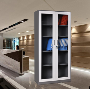 2个用于办公室的平开门5层金属储物柜钢展示玻璃文件柜