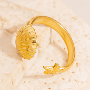 Stainless Steel Starfish <b>Ring</b> 18K Gold Plated Seashell Design Unisex Fashion Jewelry Gift - Product Image 1