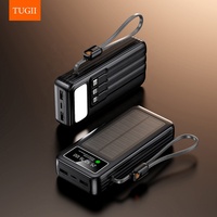 Chargeur solaire portable Power Bank 20000mAh 22.5W USB C & Micro USB Charge rapide d'urgence 4 câbles Lampe torche