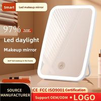 Miroir de maquillage LED de bureau à éclairage simple face, alimenté par USB, miroir de vanité compact pliable, portable pour étudiants et dortoirs, lumière de beauté
