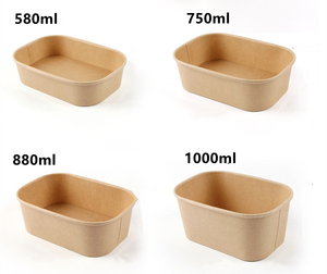 Sinh Thái Thân Thiện Dùng Một Lần Hình Chữ Nhật Vuông Giấy Kraft Bát Salad Lấy đi Thực Phẩm Container Lò Microwave Hình Chữ Nhật Giấy Bát - Product Image 1