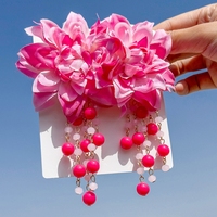 Pendientes de tela bohemios con diseño de borla de flores tridimensional colorida para ocasiones festivas y bodas de mujeres