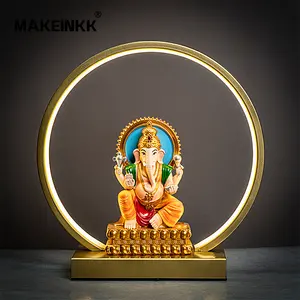 Estatua religiosa india de Ganesha, luz Led de ganeshmi Ganesh chapado en oro, arte moderno