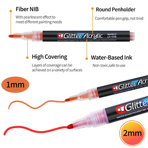 Pennarello acrilico glitterato per artigianato artigianale 12 colori Set doppio pennarello 1mm punta extra Fine punta <span class=keywords><strong>con</strong></span> inchiostro Bling Bling - Product Image 3