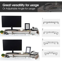 Double support de moniteur en bois rustique, 2 pièces, avec inclinaison réglable, support organisateur pour écran d'ordinateur de bureau