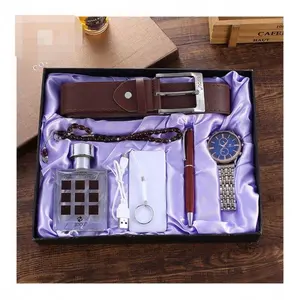 2023 Fashion boutique suit gift box steel band watch+pen+necklace+belt+perfume+power pack (6cs/set)