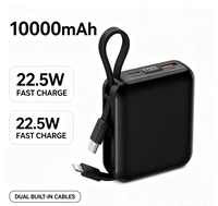 Banco de Energía Portátil de 10000mAh con Cable Dual Integrado Tipo C, Carga Rápida PD de 22.5W, Pantalla LCD, Paquete de Batería