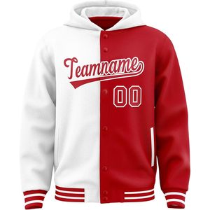 Custom Split Varsity Jacket Personalized Baseball Letterman Bomber Unisex Adult Full Sleeve Red White Team Name Number - Product Image 1