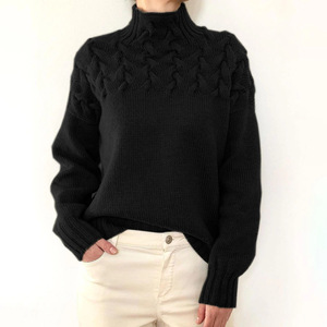 Wholesale Korean Style Vintage Twisted <strong>Turtleneck</strong> Sweater Top for <strong>Women</strong> Soft Waxy Knit <strong>Jumper</strong> Autumn Winter Lazy Short Design - Product Image 5
