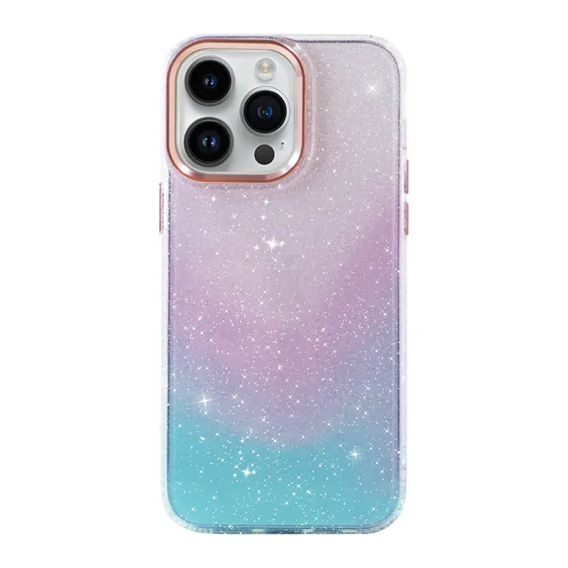 Custom Fashion cellphone case glitter purple blue Colour Glitter Nebula bling Phone Case IMD tpu cover For iPhone 14
