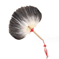 HY vente en gros teint africain fait à la main Vintage artisanat manche en bois plume d'oie ventilateur pour la décoration intérieure Costume fête vacances accessoire
