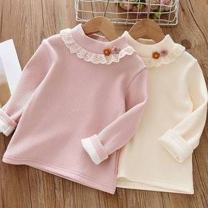 Maglietta invernale in stile Casual da 2025 ragazza graziosa maglietta con collo alto foderato in pile spessa Base Top per bambini a strisce - Product Image 2