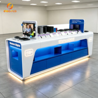 Estantes para Tienda de Accesorios y Electrónica para Teléfonos, Kiosco de Exhibición de Teléfonos con Diseño Curvo y Brillante, con Tira de Luces LED