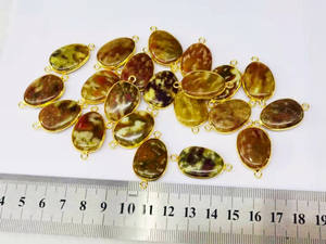 Natural Smooth Charm Gemstone Serpentine Forma libre Oro Doble Bail Bisel Conector <span class=keywords><strong>Dragonblood</strong></span> Jade Fabricación de joyas - Product Image 2