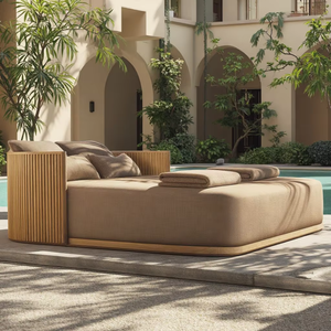 Mobili da esterno in Teak lettini e lettini con ombrellone in plastica per sedie <span class=keywords><strong>a</strong></span> sdraio da giardino <span class=keywords><strong>hotel</strong></span> e ville - Product Image 4