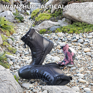 Bottes tactiques de randonnée et d'escalade pour hommes, en cuir noir, anti-chocs, antidérapantes, pour l'entraînement en extérieur – Prix usine - Product Image 4