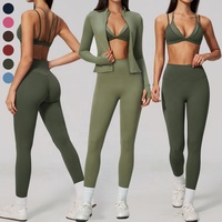 Ensemble de sport 3 pièces pour femme : soutien-gorge, veste et leggings, haute qualité, color block, séchage rapide, tenue d'entraînement, gym, fitness