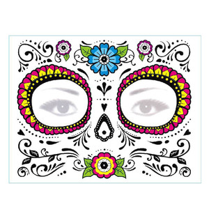 Autocollants de tatouage temporaire Jour des Morts, motifs tête de mort en sucre, roses florales, art corporel d'Halloween - Product Image 2