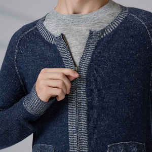 Cardigan en cachemire 100% pour hommes, tricoté sur mesure, à manches longues et fermeture éclair, pour adolescents, fabrication ODM OEM - Product Image 4