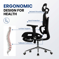 Chaise de bureau ergonomique SAIGU en maille noire, dossier haut, inclinable, respirante, confortable, pivotante, avec accoudoirs et repose-pieds 3D pour manager