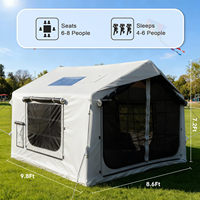 Grande Tente de Camping Gonflable de Luxe Quatre Saisons en Toile de Coton Technologique pour 4-6-8-10-12 Personnes, Respirante, Imperméable avec Lucarne