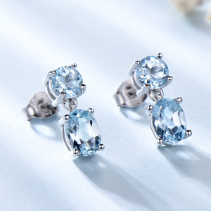 Pendientes De <span class=keywords><strong>Zafiro</strong></span> con piedra Natural, joyería fina, plata esterlina 925 - Product Image 2