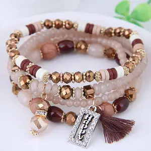 Bracelet bohémien à perles, en cristal pour femmes, style européen multicouches, romantique,