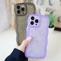 Clair TPU Brillant Mobile Téléphone Cas pour iPhone 13 14 15 16 Transparent Couleur Goutte Colle Paillettes Grande Vague Bord Housse De Protection