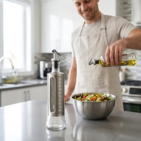 Dispenser Minyak & Cuka Kaca 2-in-1 Perak yang Dapat Digunakan Kembali, Silindris Modern untuk Dapur dengan Desain Aman untuk Mesin Cuci Piring