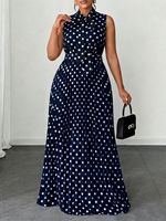 Robe longue vintage à pois, sans manches, col halter, taille haute, plissée, coupe trapèze, pour usage quotidien