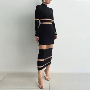 Toptan uzun kollu elbise kaplumbağa boyun rahat bodycon güz 2023 kadın kıyafetleri yeni stil midi elbise kadın giyim