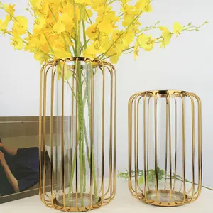 Vase Wedding Table Gold Modern Luxury Nordic Small Cylinder Home Decoration Bud Crystal Glass Metal Flower Vase For Home Decor