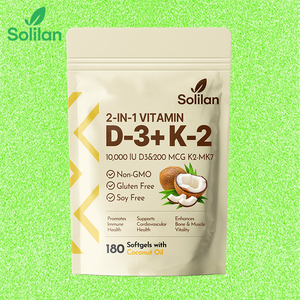 180 Softgels Vegan 10000iu Fuente de plantas Vitamina D3 + K2 200mcg Apoyo inmune y a la salud del corazón para adultos y adolescentes de la K2-Mk7 - Product Image 1
