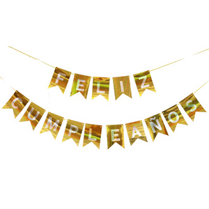 Guirnalda <span class=keywords><strong>de</strong></span> Banderines con Estampado en Caliente <span class=keywords><strong>de</strong></span> Feliz Cumpleaños en Español para Decoración <span class=keywords><strong>de</strong></span> Fondo <span class=keywords><strong>de</strong></span> Fiesta, Venta al por Mayor - Product Image 2