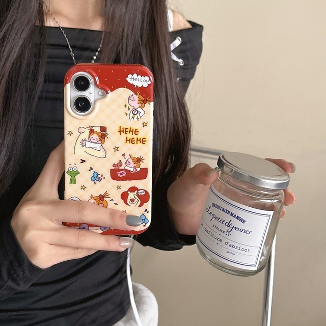 Cartoon Cute Coco Sauce Girl All-Inclusive IMD Case for iPhone 15 Pro Max 16 13 14 8 Plus 7 Plus SE XR-Mobile Phone Cover Boxed