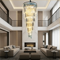 Lustre de luxe en cristal, lampe à cascade longue pour escalier, lustre suspendu sur mesure pour duplex, manoir, salon