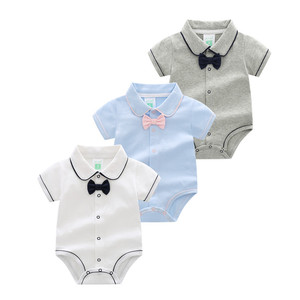 Body estivo bebè da <span class=keywords><strong>0</strong></span> a 12 <span class=keywords><strong>mesi</strong></span> abbigliamento per bambini in cotone a maniche corte con cravatta a papillon <span class=keywords><strong>tutine</strong></span> per neonato - Product Image 1