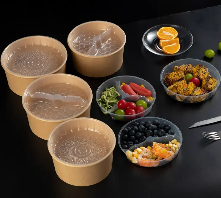 La bandeja interior de tres celdas de plástico circular desechable se puede utilizar para contener frutas