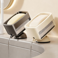 Porte-savon à ventouse étanche double couche en éponge, drainage sans perçage, écologique, forme incurvée moderne, en ABS