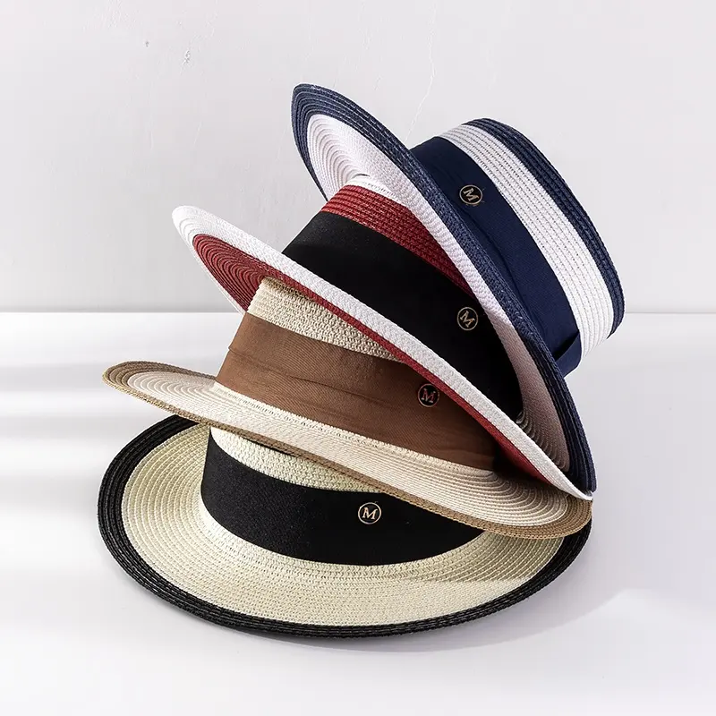قبعة شاطئية للرجال بتصميم بريطاني من القش تصميم جديد للبيع بالجملة بسعر رخيص مناسبة للصيف