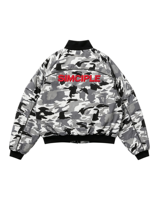 Blouson Bomber Camouflage Personnalisé Réversible Effet Délavé Vintage en Polyester Délavé par le Soleil, Col Montant, Imperméable, Style Streetwear, Rembourré