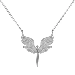 Dylam New Arrival Dainty 925 Sterling Silver Rhodium 18K Gold Plated Holy Sword Angel Wings 5A Cubic Zirconia Pendant Necklaces